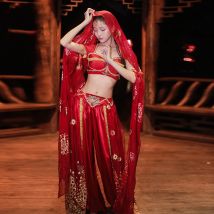 Halloween Weihnachten Cosplay Kostüme Mädchen Bauchtanz Outfit Indische Kleidung Frauen Bollywood 2 Stück Set (Top und Hosen)