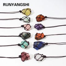 Natural Crystal Quartz Raw Net pocket pendant Crystal Necklace Healing Stone Reiki Hangings Craft With Weave Rope