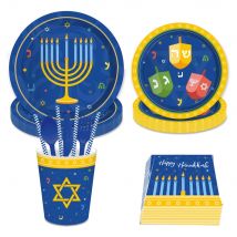 Happy Jewish Hanukkah Candle Chanukah Party Plates Disposable Tableware Sets Chanukah Menorah Ceramic Party Favors Decorations