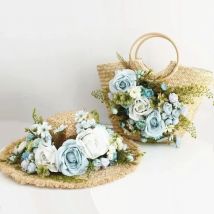 Dame handgemachte Strohhut Frauen lässig Urlaub Strand Sonnenhut + Raffia Tasche Frauen Blume Panama