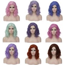 VICWIG Lockige Cosplay Perücken für Frauen Kurze Blau lila Rosa Grün Goldene Gelb Seite Teil Wärme Beständig Faser Synthetische Haar