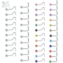 ZS 8-14 teile/los Edelstahl Nasenstecker Set 2 MM Bunte CZ Kristall Nasenpiercings Schraube L Form Nasenloch Piercings Schmuck 20g