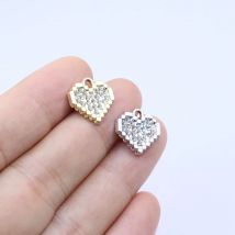 Eruifa 6pcs 14mm Pretty Lovely Heart With Rhinestone Coin Zinc Alloy Necklace,Earring Bracelet Jewelry DIY Handmade 2 Colors