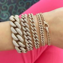 Iced Out Bling Lock Lobster Charm Micro Pave CZ Cuban Link Chain Armband 16,5 cm 17,5 cm Mode Damen Schmuck