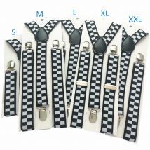 Schwarz Weiß Plaid Kinder Erwachsene Einstellbare Hosenträger 2,5 cm Breite Gummiband Y-Back Hosenträger 5 Größen für Ganze familie Party Hochzeit