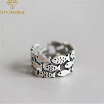 XIYANIKE Silberfarbene handgefertigte Verlobungsringe für Frauen, Hochzeitspaar, kreatives Design, niedlicher Fischschmuck, verstellbar