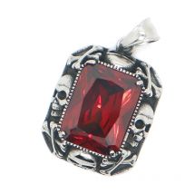 Unisex 316L Stainless Steel Cool Skull Big Stone Pendant Chain