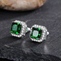 Exquisite Female Earrings 925 Sterling SIlver Square Emerald Green Zircon Crystal Earrings For Women Jewelry Wholesale Bijoux