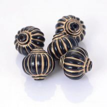 Miasol 30 Pcs Plating Acrylic Stripe Round Lantern Antique Design Spacers Charms Beads For Diy Jewelry Making Accessories