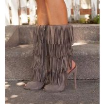 Sexy Mittlere Waden Fringe Stiefel Pepe Kappe Cut-out High Heels Quaste Boot Braun Grün Schwarz Wildleder Kleid Schuhe schnalle Sandale Boot