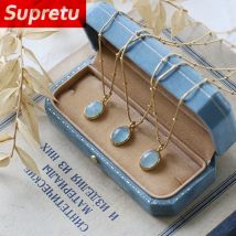 Luxus Oval Aquamarin Anhänger Halsketten Frauen Titan Stahl Überzug 18K Gold Schlüsselbein Halsband Temperament Weibliche Schmuck Geschenke