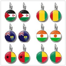 Western Sahara,Guinea,Saint Helena,Niger,Guinea-Bissau,Benin National Flag Glass Cabochon French Hook Earrings Jewelry For Women