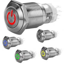 Metall EIN/AUS-Schalter Wasserdicht LED Power Push Button 12mm 12V Auto LED Power Momentary Push Button 1NO 1NC rot blau