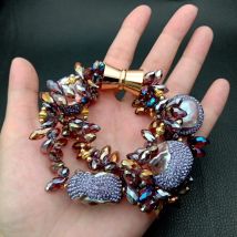 8 "3 stränge Lila Keshi süßwasser Perle faceted teardrop top-gebohrt Kristall Armband