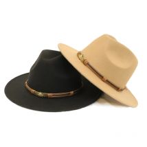 LUCKYLIANJI  Retro Skull Leather Band Women Men Vintage 100% Wool Wide Brim Cap Fedora Panama Jazz Bowler Hat  (54/57/61cm