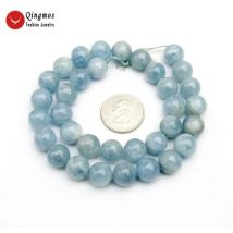 Qingmos 9-10mm Round Natural Blue Aquamarines Gemsstone Loose Beads for Jewelry Making Necklace Bracelet Earring DIY Strand 15"