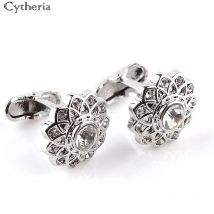 luxurious flower Cufflinks man full crystal Cuflink double pattern Cuff Links Button The high-end business cuff link for lawyer