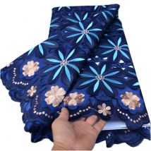 Neues Design, großer, schwerer, blauer afrikanischer Hochzeits-Spitzenstoff mit Steinen, 5 Yards,