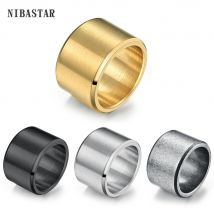 High Quality 15mm Chunky Brushed Ring For Men Stainless Steel Wide Bulky Punk With Beveled Edges Male Band Jewelry Accessories