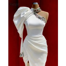 Maßgeschneiderte Abendkleider im Meerjungfrau-Stil, lang, 2025, Vestidos De Fiesta, sexy Schlitz, eine Schulter, Kristall, Dubai, arabisches formelles Kleid