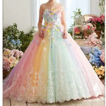 Ziemlich Bunte Regenbogen Tutu Prom Kleider 3D Blume Spitze Puffy Ballkleider Vestido Formatura