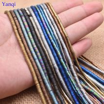 Yanqi 3/4mmNatürliche Stein Scheibenform Hämatit Perlen Flache Runde Lose Perlen Für Schmuck Machen DIY Armband 15" Keine Magnetische