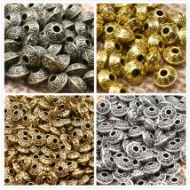 Yanqi 50 Stück tibetische antike Metall-Gold-Farbe, ovale UFO-Perlen, lose Distanzperlen für Schmuckherstellung, DIY-Charms-Armband