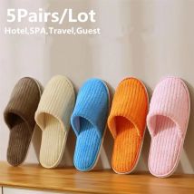 5 paia/lotto colori misti uomo donna pantofole usa e getta per hotel scivoli in cotone casa viaggio SPA pantofola ospitalità calzature economiche