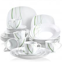 VEWEET AVIVA-juego de platos de cerámica China de porcelana de línea verde para cocina, platos de postre, platos de sopa, platos de cena, tazas y platillos, 30 piezas