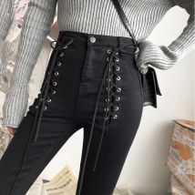 2022 neue Dünne Schwarze Bleistift Hosen Jeans Frauen Mode Spitze-Up Zip Ankle-länge Hosen Weibliche Hohe Taille Jeans dünne sexy KZ891