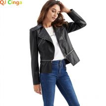2026 nuove donne giacca in ecopelle nera, cappotto da motociclista con decorazione con cerniera casual, capispalla corto solido casual femminile S-3XL