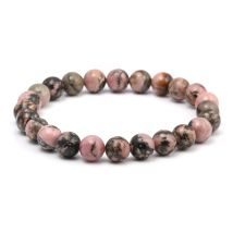 LE SKY Natursteinperlen Rhodochrosit-Armbänder Glücksbringer 8 mm schwarze Steinarmbänder für Männer Frauen