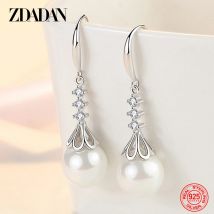 ZDADAN 925 Sterling Silber Tropfenförmige Perle Lange Baumeln Ohrring Für Frauen Mode Hochzeit Schmuck Geschenk