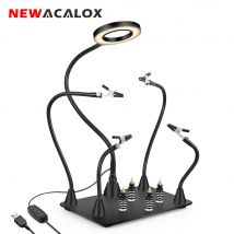NEWACALOX Terza Mano Pana Pistola Ad Aria Calda Telaio PCB Supporto Per Scheda Pistola di Calore Supporto Aiutare Le Mani Strumento di Saldatura 3X LED Lente di Ingrandimento