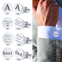 Gemelos de acero inoxidable para hombre, camisa personalizada con fecha de boda, botón de puño, Clip redondo Llink, regalos para padrino, papá y maridos