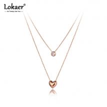Lokaer Böhmen Design Doppel Schicht Herz Anhänger Halsketten Für Frauen Edelstahl CZ Kristall Kette Choker Halskette N20149