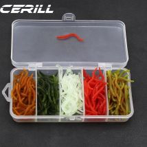 Cerill 200 pz/kit 3.5 cm 0.14 g Lombrico Richiamo Morbido di Pesca Realistico Odore di Pesce Verme Esca Silicone Artificiale Carpa Bass Luce
