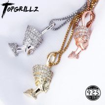 TOPGRILLZ Ciondolo faraone egiziano in argento sterling 925 Ciondolo hip-hop ghiacciato con zirconi Gioielli hip-hop di moda