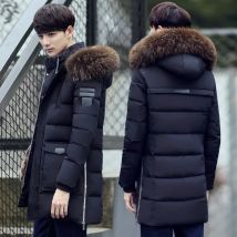 Parka herren mantel winter jacke männer slim dicke fell Kapuze Mantel warm medium lange baumwolle gefütterte jacke