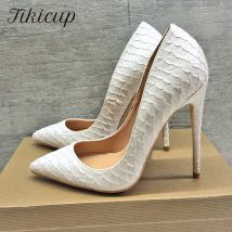Tikicup Weiße Damen-Stiletto-High-Heels mit Krokodil-Effekt, sexy Muster, 12 cm, 10 cm, 8 cm,