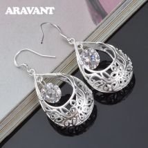 925 Silber Hohle Wassertropfen-Zirkon-Ohrringe für Damen Hochzeitsschmuck