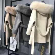 Kaschmir Jacke Frauen Damen Hand Made Frauen Fuchs Pelz Kragen Wolle Mantel Casual Winter Wolle Jacke Woolen Mantel Kaschmir Mantel