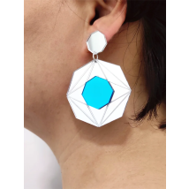Octagon Geometric Earrings for Women Acrylic Gold Silver Color Mirror Green Blue Pink Classic Trendy Fashion Jewelry