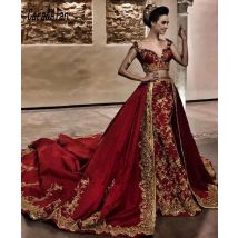 Zwei Stücke Arabisch Abendkleider mit Abnehmbaren Zug Spitze Applique Indische Meerjungfrau Prom Kleid robe de soirée de mariage