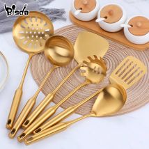 Set di utensili da cucina in acciaio inossidabile 1/7 pezzi utensili da cucina a manico lungo utensili da cucina in oro con intaglio lucido opaco