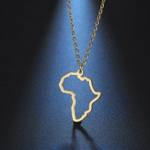 My Shape Africa Map Necklaces for Women Men Stainless Steel South African Map Pendant Chain Choker Hollow Map African Jewelry