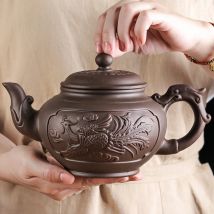 Große Kapazität Lila Sand Teekanne, Haushalt Kung Fu Cup, Yixing Zhu Ni, Pflaumen blüten topf, Große Teekanne, Keramik