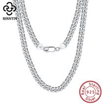 Rinntin Italienische Echtem 925 Sterling Silber 7mm Breite Solide Diamant-Cut Cuban Link Kette