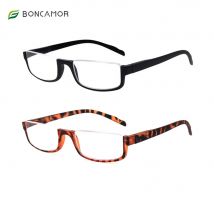 Boncamor Half-Moon Frame Office Reading Glasses Spring Hinge Thin Portable Reading Glasses for Men and Women