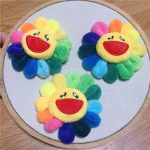 2 Teile/los Bunte smiley stoff sonne blume für brosche zubehör, plüsch sonne blume applique für diy tuch zubehör
